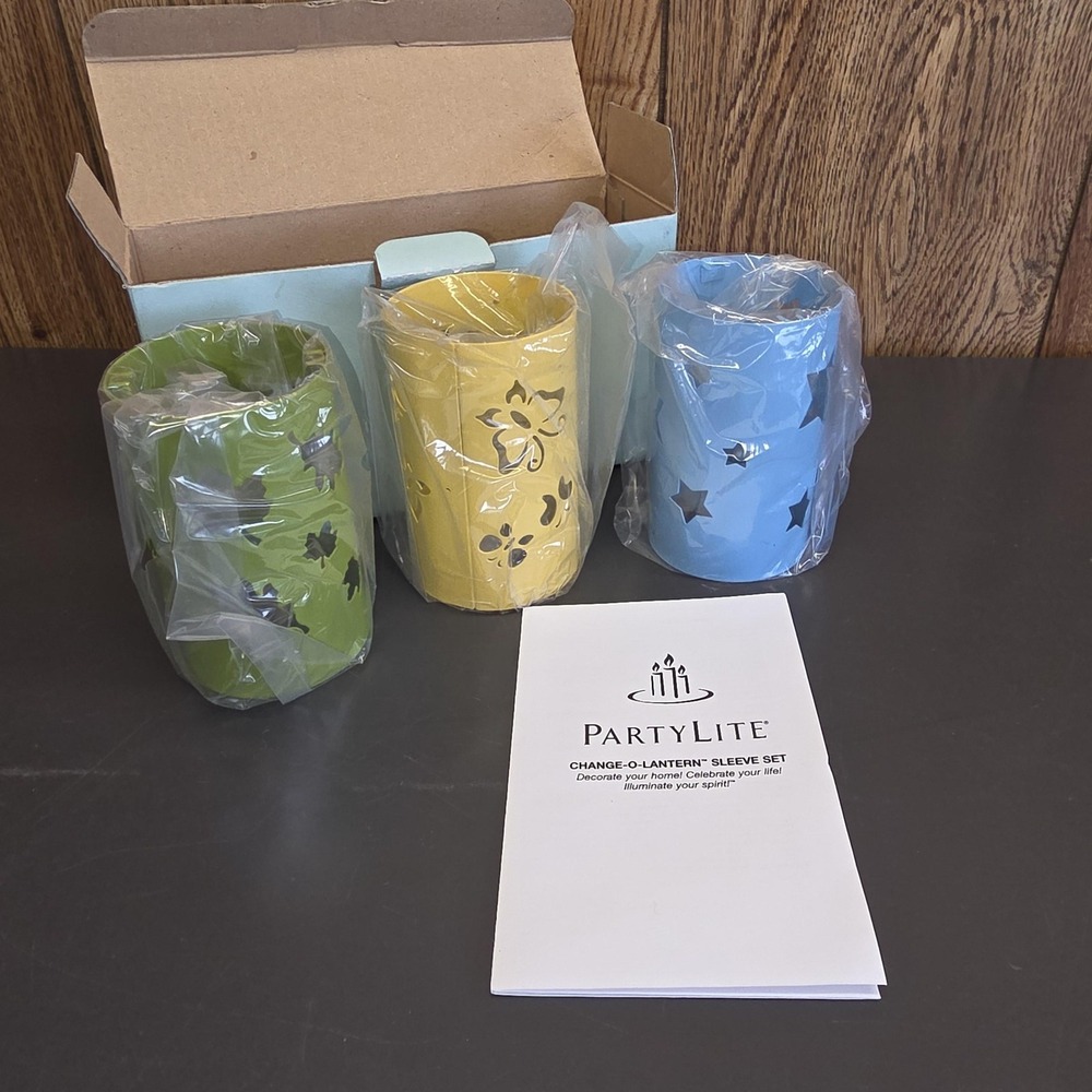 PartyLite Change-O-Lantern Candle Sleeve Set Trio Des Saisons Metal Multicolor - Picture 2 of 7